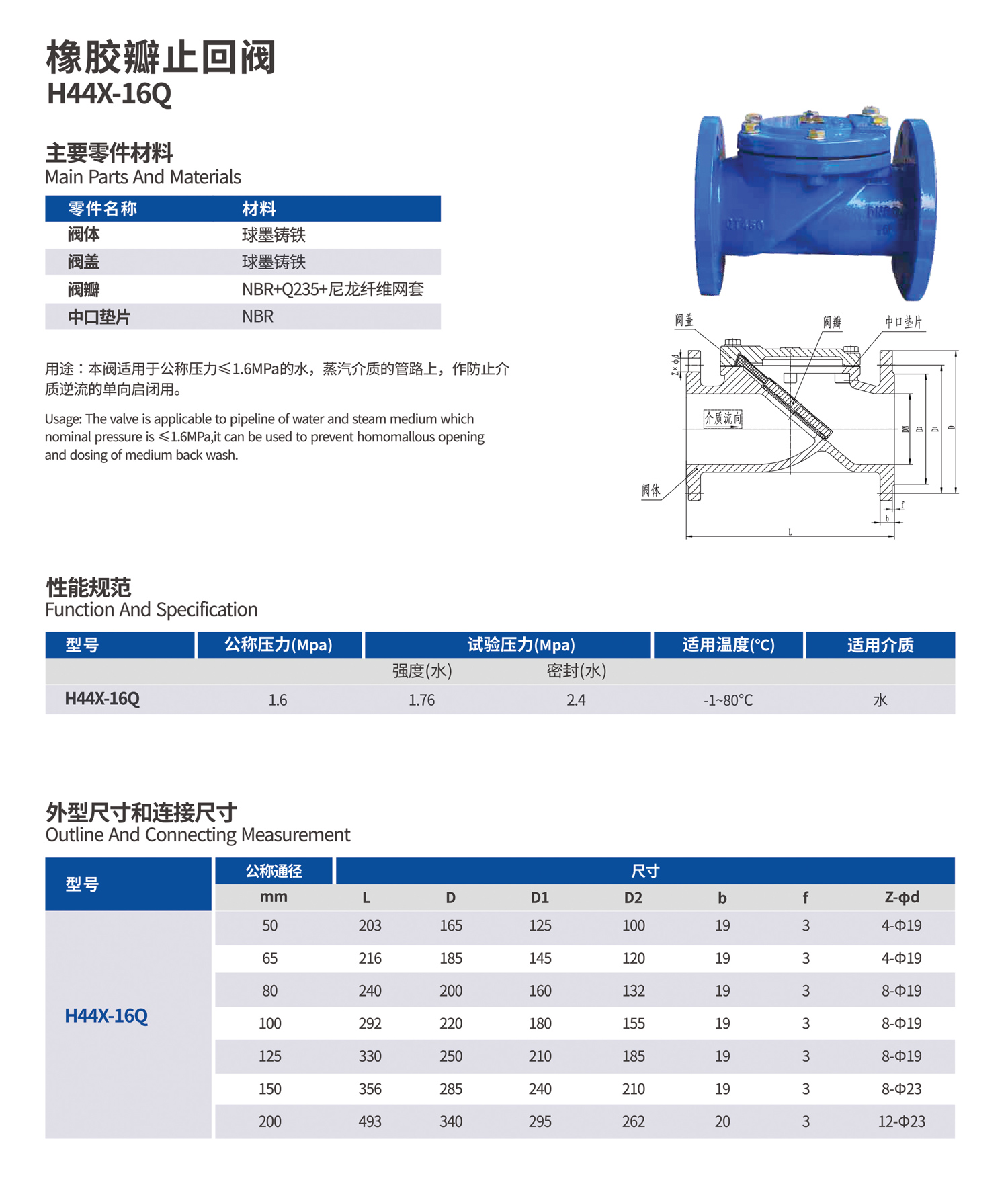 橡胶瓣止回阀H44X-16Q